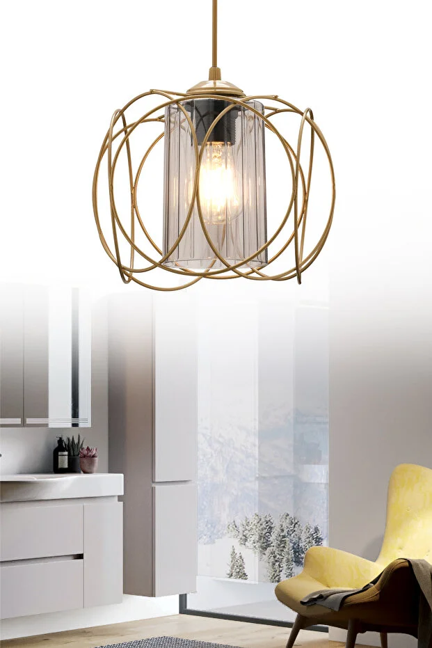 Olympicum Model Füme Mika Camlı Eskitme Salon, Mutfak, Oturma Odası Sarkıt Avize Aydınlatma